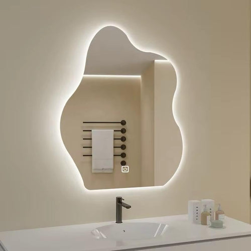 Fluid Shape Modern Irregular LED Wall Mirror – Frameless Backlit with Touch Switch
