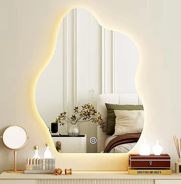 AURA Fluid Shape Modern Irregular LED Wall Mirror – Frameless Backlit with Touch Switch