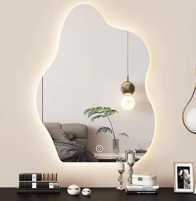 AURA Fluid Shape Modern Irregular LED Wall Mirror – Frameless Backlit with Touch Switch