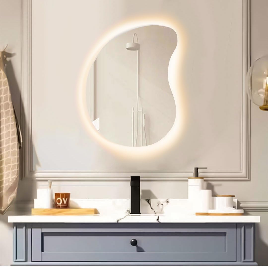ORAL LED Backlit Mirror – Organic Bean Curved Frameless Mirror with Soft Light - DOL