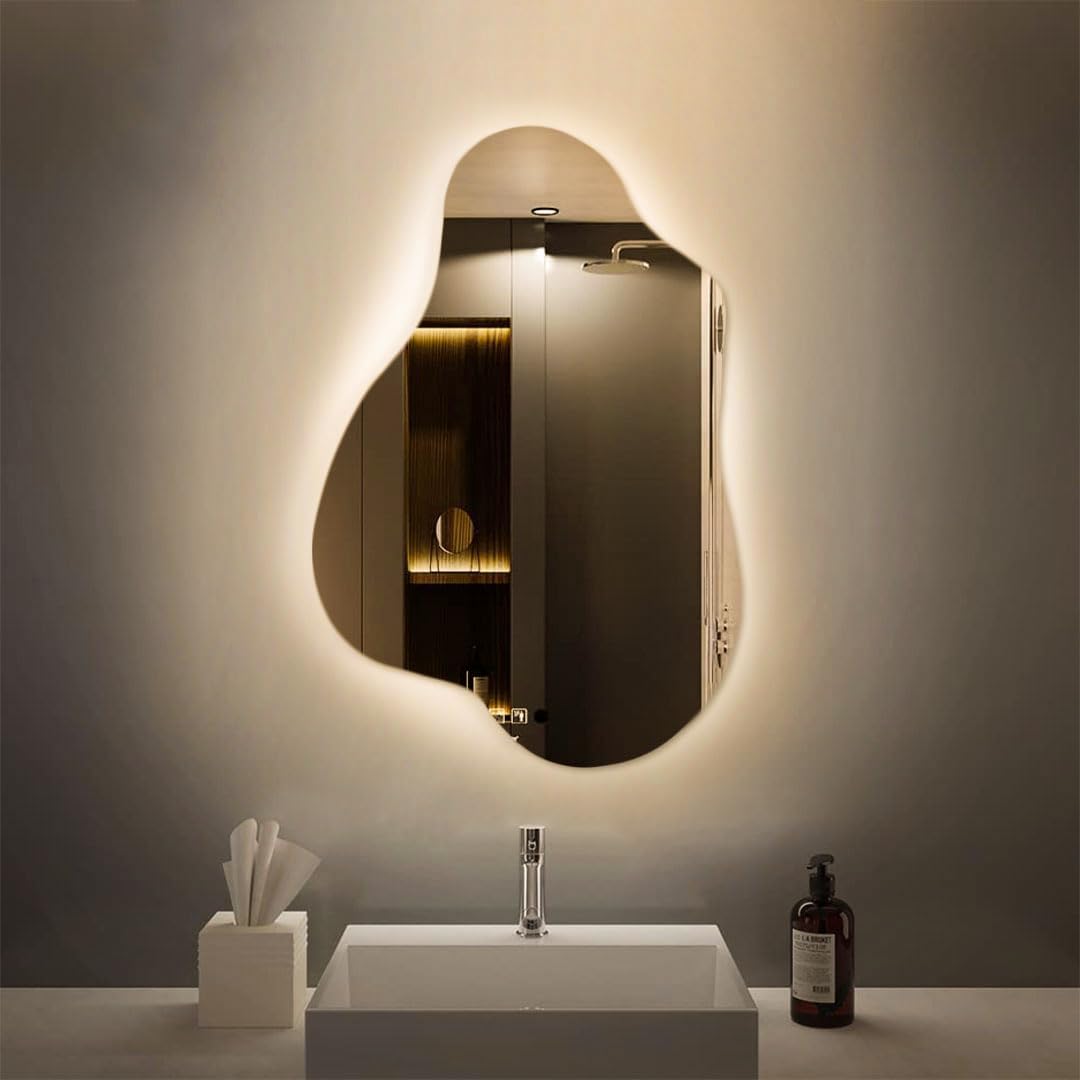 SOLACE Irregular LED Mirror – Asymmetrical Frameless Backlit Vanity Mirror, Modern Soft Ambient - DOL