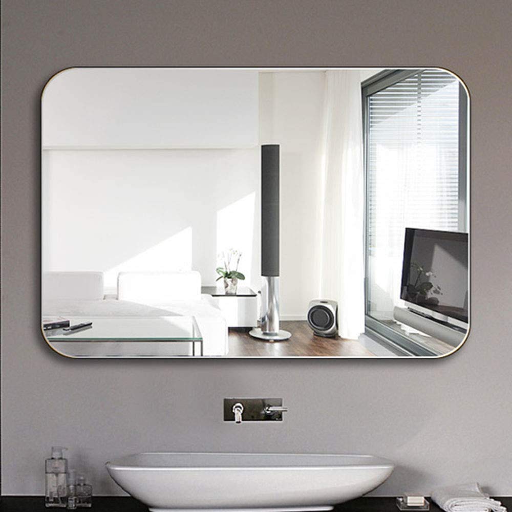 CONTOUR Frameless Rectangular Wall Mirror with Rounded Corners – HD Floating Glass Vanity Mirror, Vertical or Horizontal Mounting