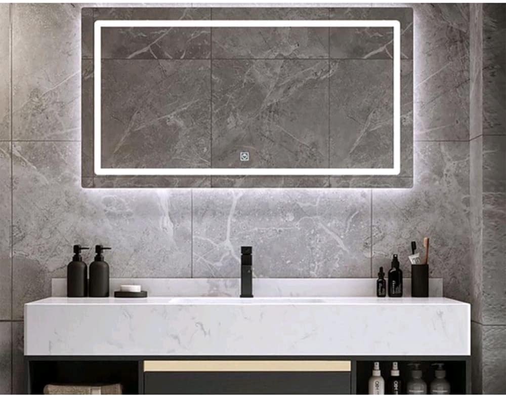 ZONTA LED Bathroom Vanity Mirror – Rectangular Frameless Mirror with Front Frosted Lighting, Ambient Backlight, & Touch Switch