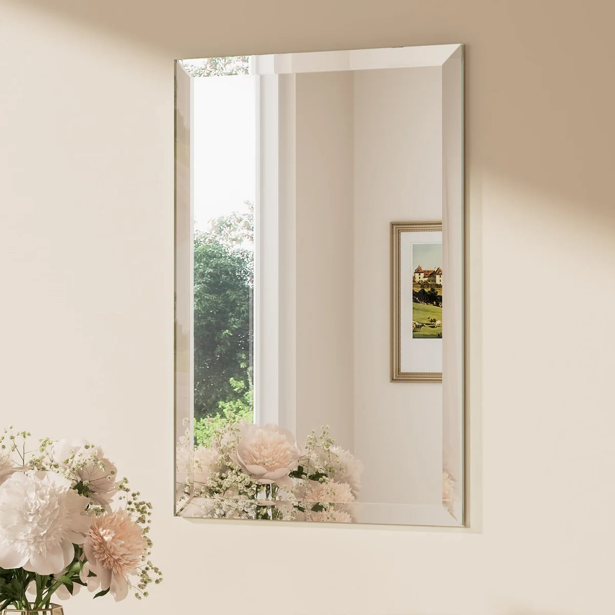 BEVELIA Rectangular Bevelled Mirror – Frameless Vanity Mirror with Elegant 3cm Slanted Bevelled Edge, Mounts Vertically or Horizontally