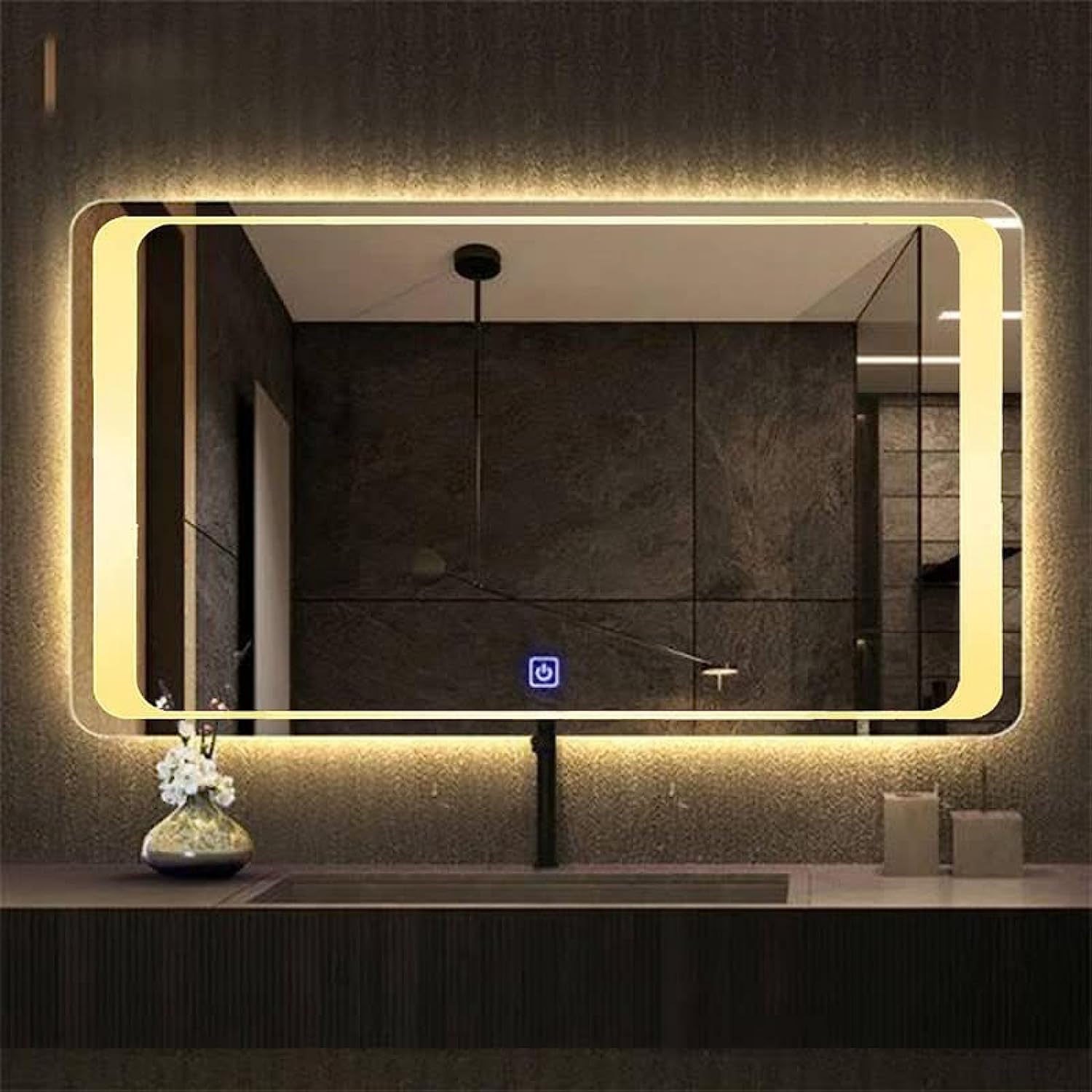 RADIANT Horizontal LED Vanity Mirror – Frameless Rectangular Mirror with Backlit & Inset Lighting, Touch Sensor Dimmer, Ambient Glow