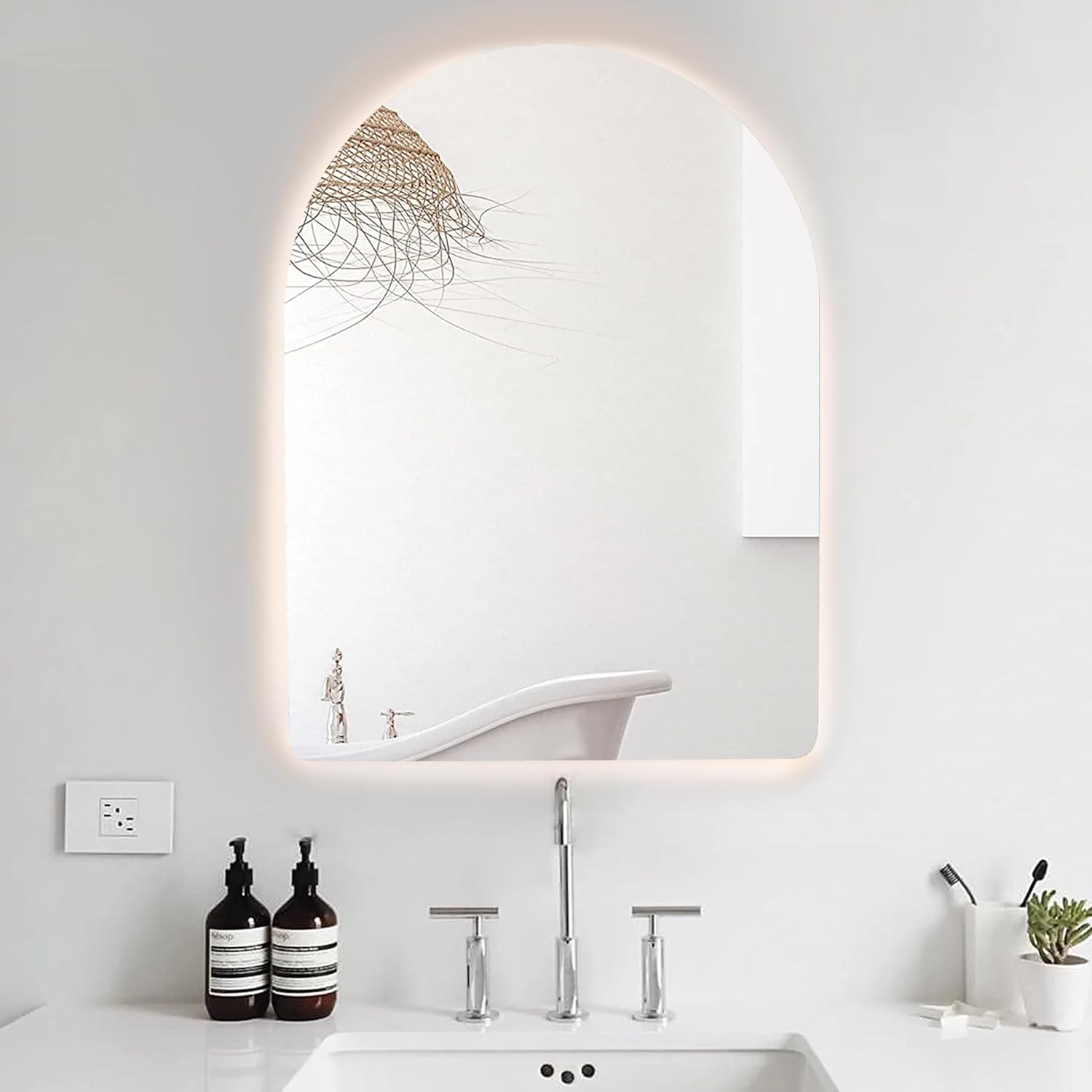 ARCH Arched LED Backlit Bathroom Mirror – Frameless Vertical Arch Mirror with Ambient Lighting