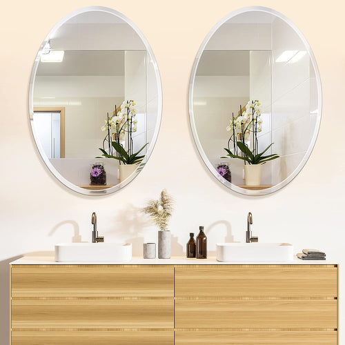 BEVES Oval Bevelled Mirror – Frameless Ellipse 6mm Mirror with Elegant 2cm Bevelled Edge