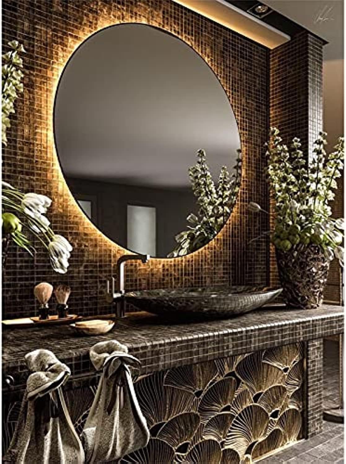 Round Mirror with Back LED Lighting