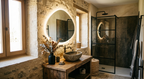 LUNA Organic LED Vanity Mirror – Frameless Asymmetrical Irregular Mirror with Touch Switch - LED Backlit Halo.