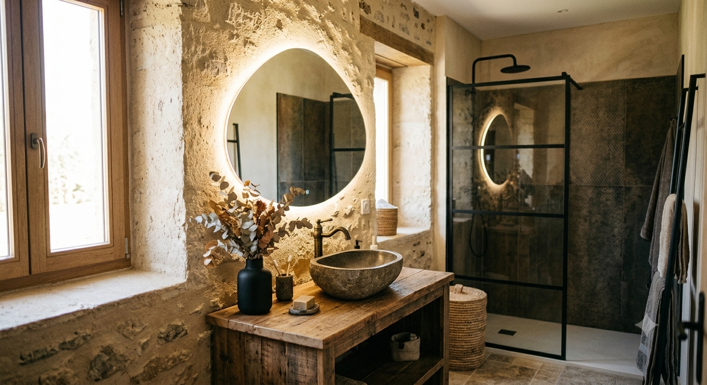 LUNA Organic LED Vanity Mirror – Frameless Asymmetrical Irregular Mirror with Touch Switch - LED Backlit Halo.