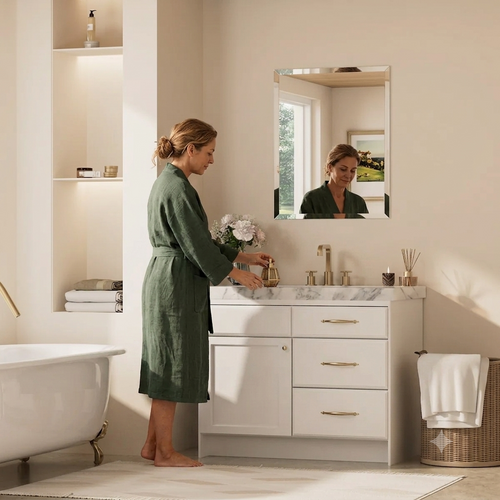 BEVELIA Rectangular Bevelled Mirror – Frameless Vanity Mirror with Elegant 3cm Slanted Bevelled Edge, Mounts Vertically or Horizontally