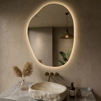 ROCO Asymmetric Organic LED Vanity Mirror – Frameless Irregular Mirror with LED Backlit Halo