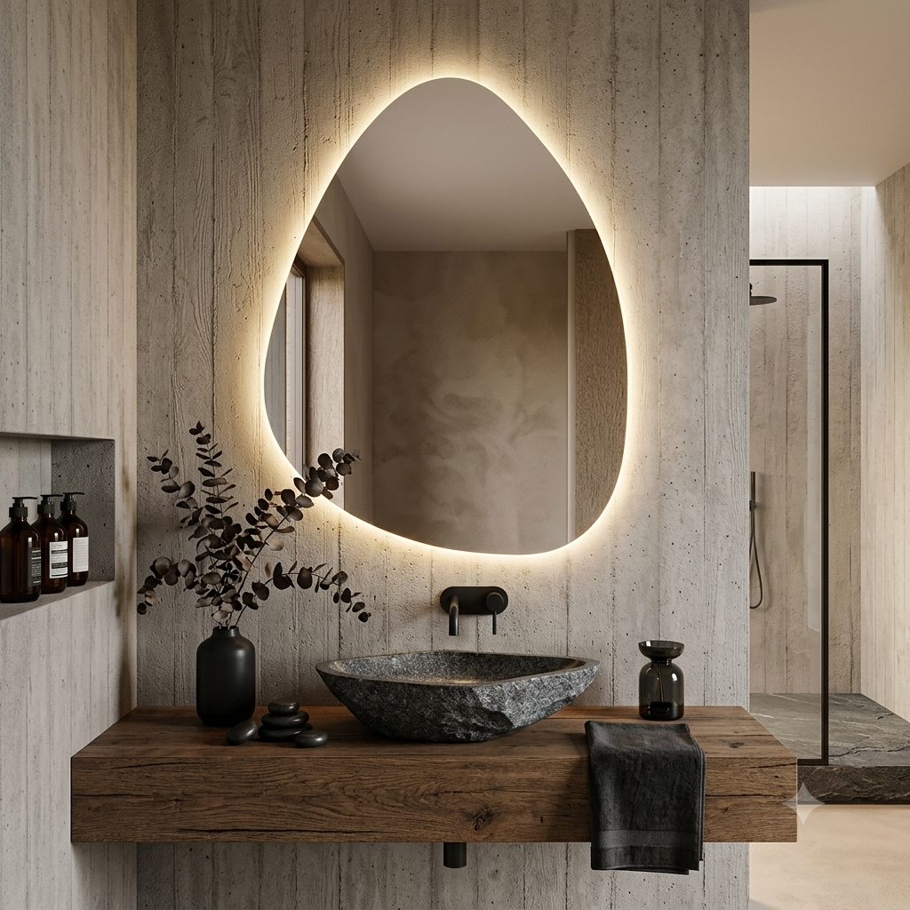 TEAR LED Bathroom Mirror – Asymmetrical Teardrop Frameless Backlit Wall Mirror, Backlight Vanity Mirror