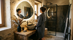 LUNA Organic LED Vanity Mirror – Frameless Asymmetrical Irregular Mirror with Touch Switch - LED Backlit Halo.