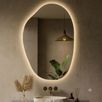 ROCO Asymmetric Organic LED Vanity Mirror – Frameless Irregular Mirror with LED Backlit Halo
