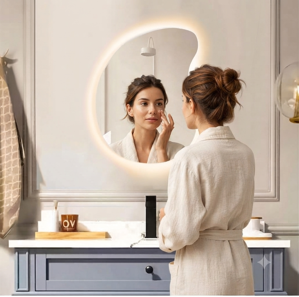 ORAL LED Backlit Mirror – Organic Bean Curved Frameless Mirror with Soft Light - DOL