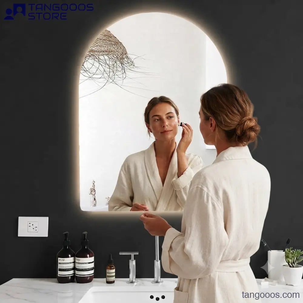 ARCH Arched LED Backlit Bathroom Mirror – Frameless Vertical Arch Mirror with Ambient Lighting - Wall Mirror