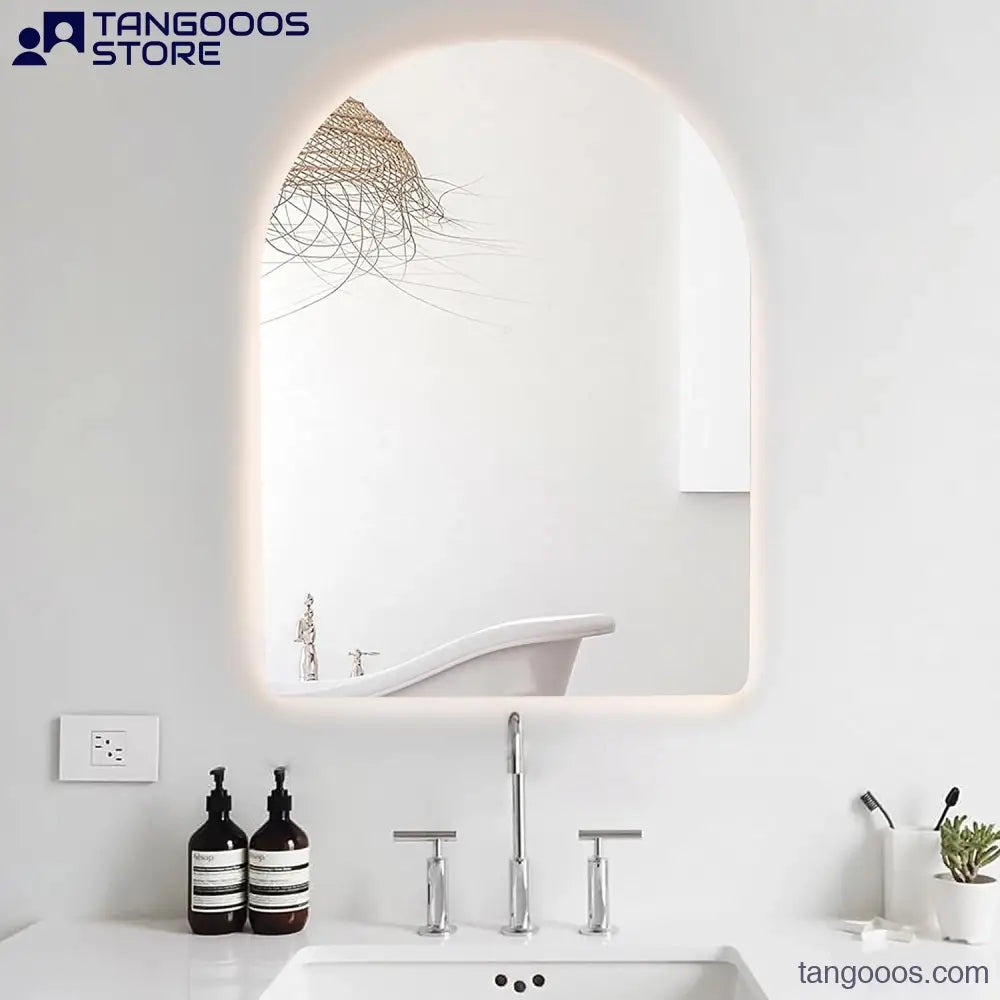 ARCH Arched LED Backlit Bathroom Mirror – Frameless Vertical Arch Mirror with Ambient Lighting - Wall Mirror