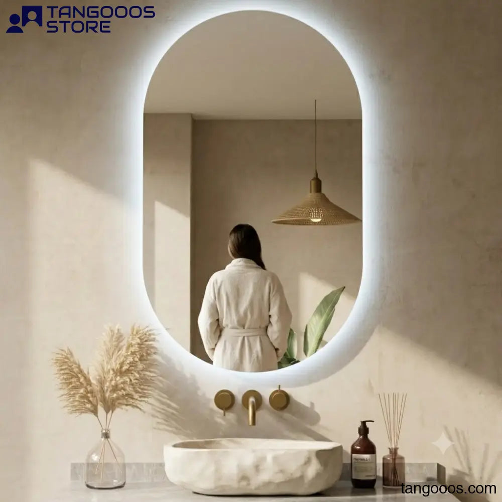 ARTIC Organic LED Vanity Mirror – Frameless Irregular Mirror with LED Soft Backlit Halo Glow - Wall Mirror