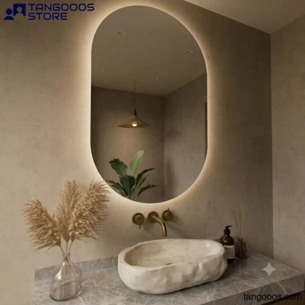 ARTIC Organic LED Vanity Mirror – Frameless Irregular Mirror with LED Soft Backlit Halo Glow - Wall Mirror