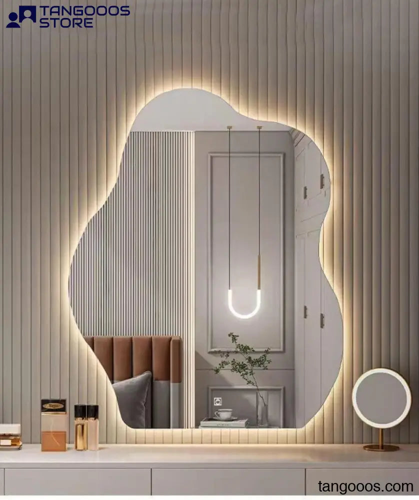 AURA Fluid Shape Modern Irregular LED Wall Mirror – Frameless Backlit with Touch Switch - Wall Mirror