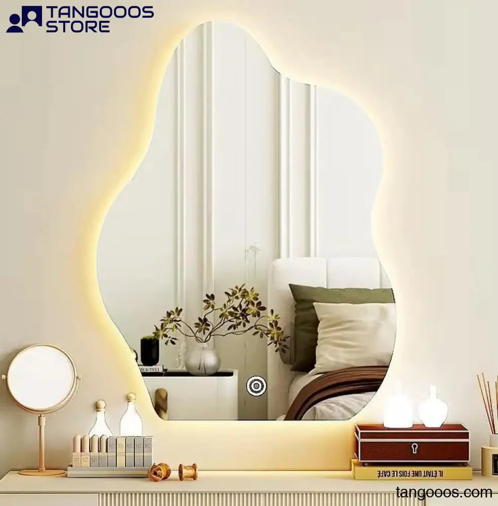 AURA Fluid Shape Modern Irregular LED Wall Mirror – Frameless Backlit with Touch Switch - Wall Mirror