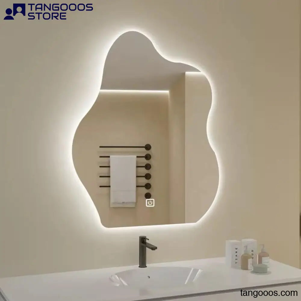 AURA Fluid Shape Modern Irregular LED Wall Mirror – Frameless Backlit with Touch Switch - Wall Mirror