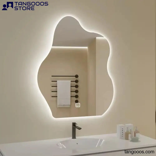AURA Fluid Shape Modern Irregular LED Wall Mirror – Frameless Backlit with Touch Switch - Wall Mirror