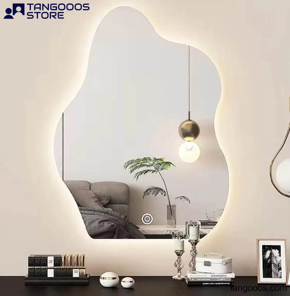 AURA Fluid Shape Modern Irregular LED Wall Mirror – Frameless Backlit with Touch Switch - Wall Mirror