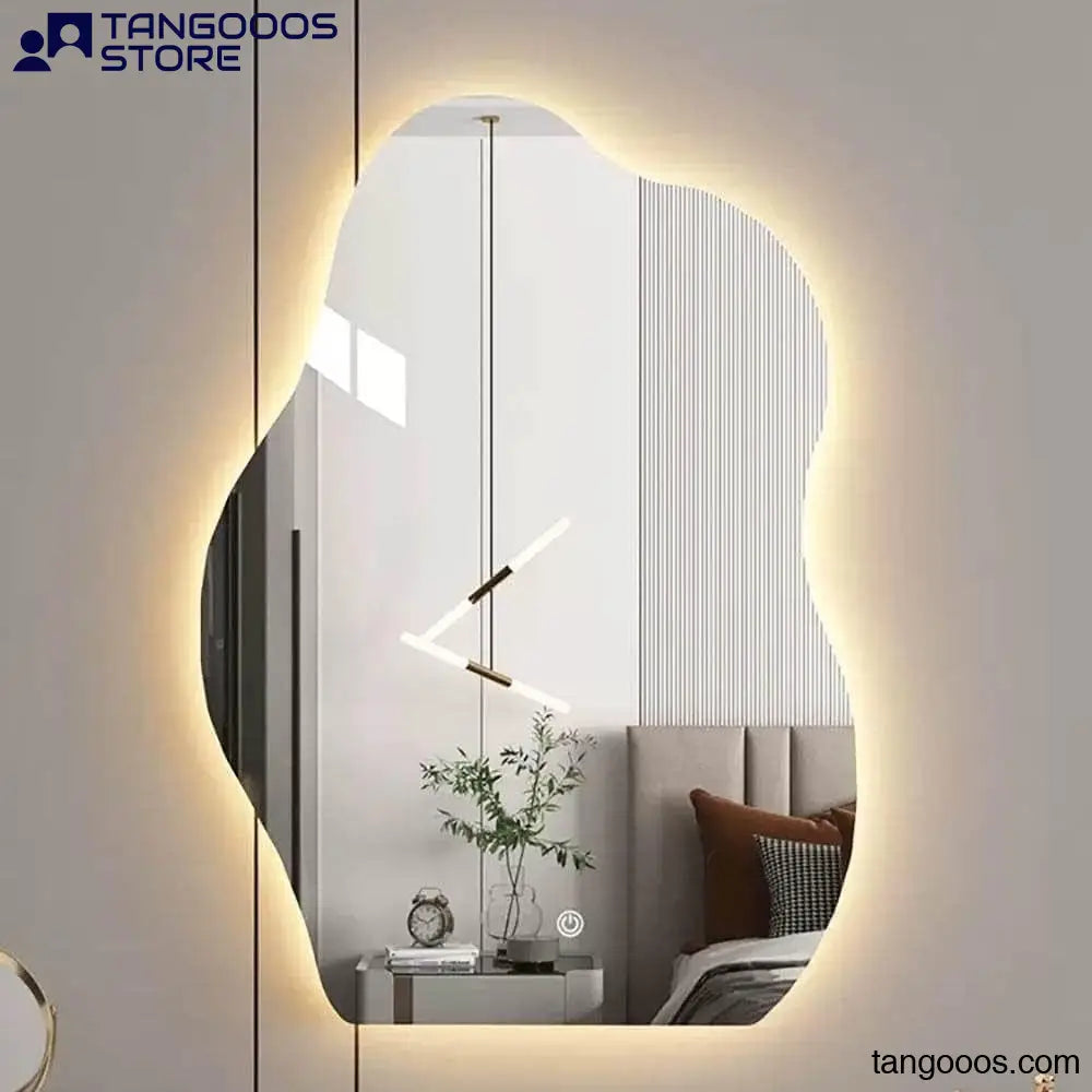 AURA Fluid Shape Modern Irregular LED Wall Mirror – Frameless Backlit with Touch Switch - Wall Mirror