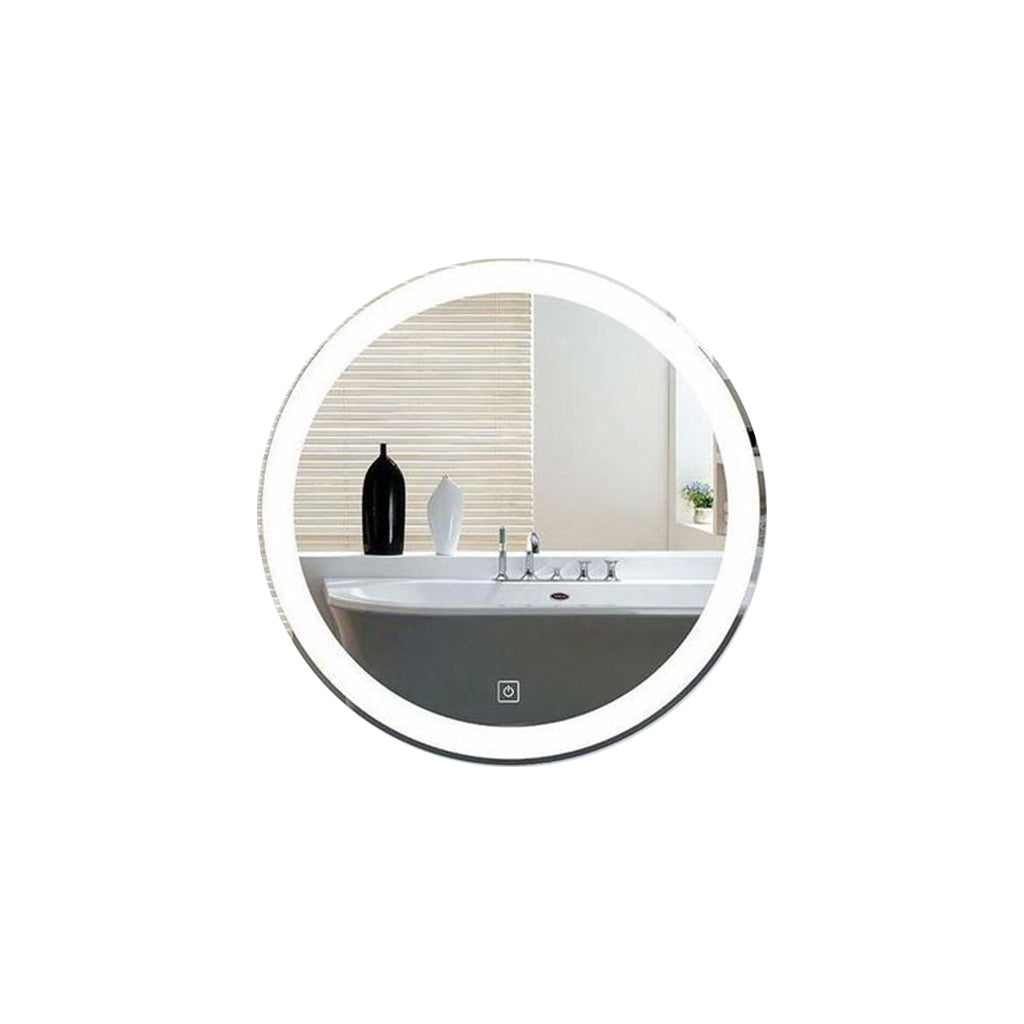 Round Hatched-Edge Mirror with White LED (Touch Switch)