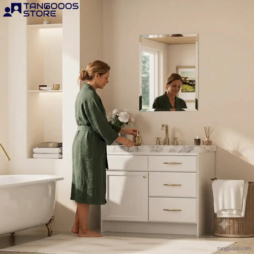 BEVELIA Rectangular Bevelled Mirror – Frameless Vanity 6mm Mirror with Elegant 3cm Slanted Bevelled Edge Mounts