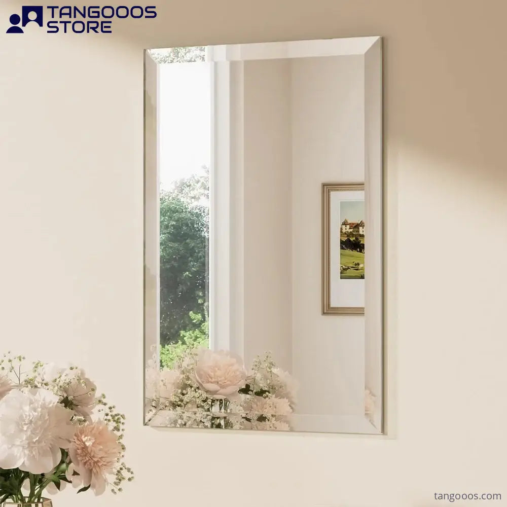 BEVELIA Rectangular Bevelled Mirror – Frameless Vanity 6mm Mirror with Elegant 3cm Slanted Bevelled Edge Mounts