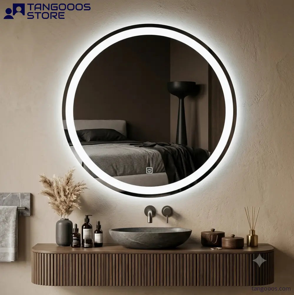 CIRC Round LED Illuminated Mirror – Circular Frameless Front-Lit & Backlit Vanity Mirror with Touch Switch - Wall Mirror