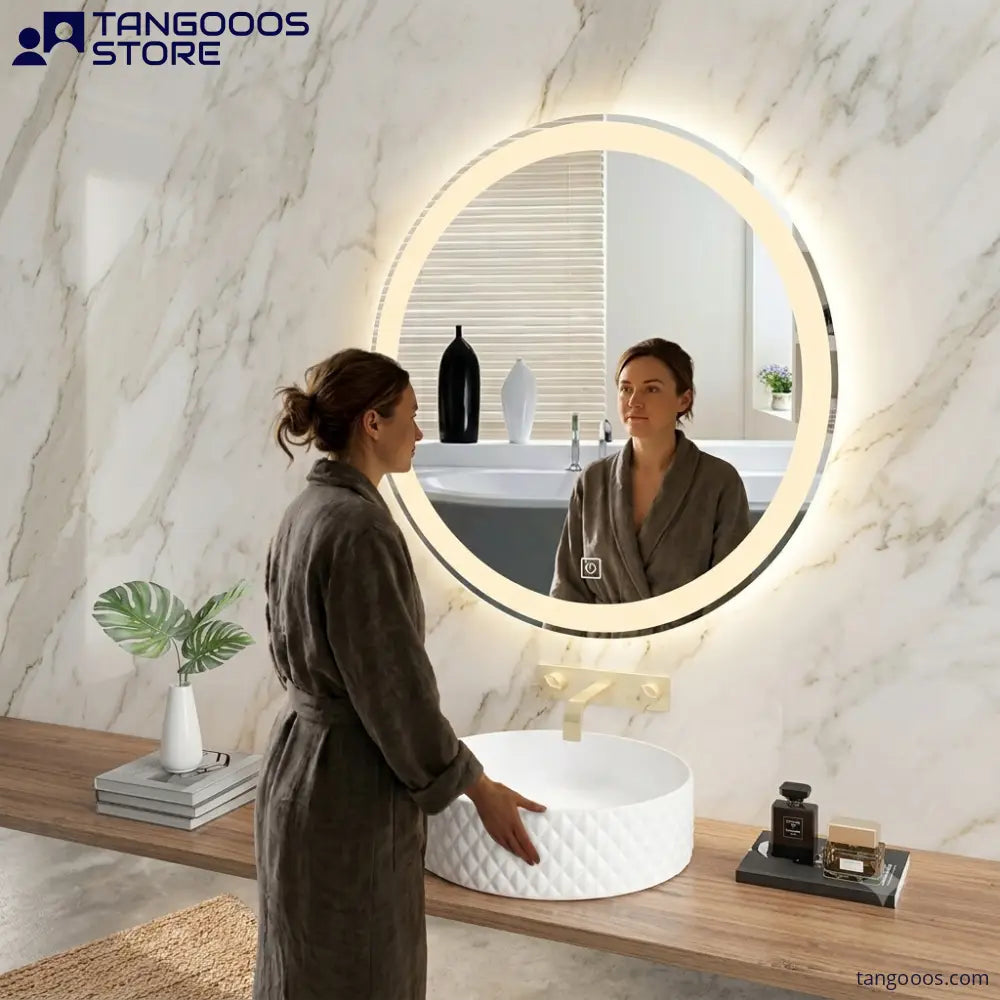 CIRC Round LED Illuminated Mirror – Circular Frameless Front-Lit & Backlit Vanity Mirror with Touch Switch - Wall Mirror