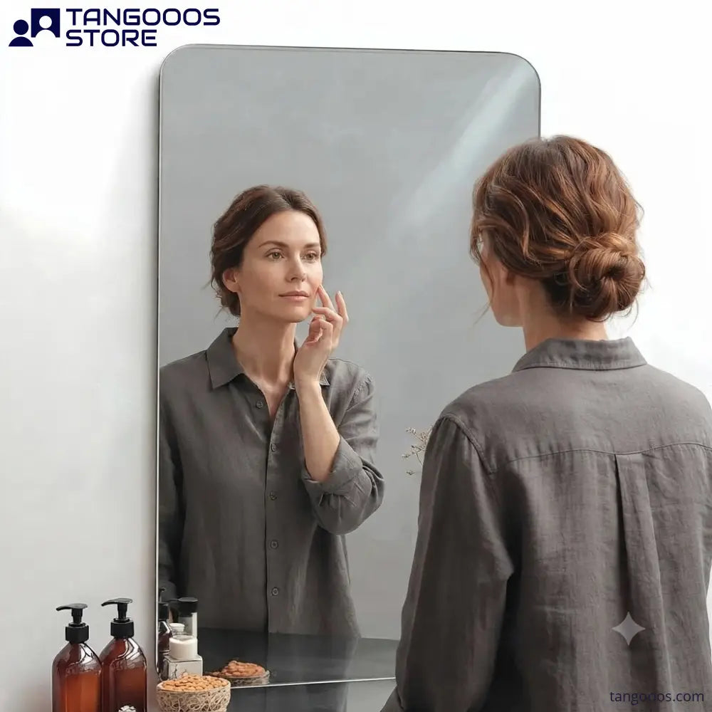 CONTOUR Frameless Rectangular Mirror with Rounded Corners – Floating Glass Vanity Mirror Vertical or Horizontal