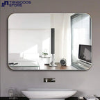 CONTOUR Frameless Rectangular Mirror with Rounded Corners – Floating Glass Vanity Mirror Vertical or Horizontal