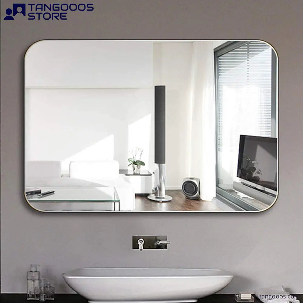 CONTOUR Frameless Rectangular Mirror with Rounded Corners – Floating Glass Vanity Mirror Vertical or Horizontal