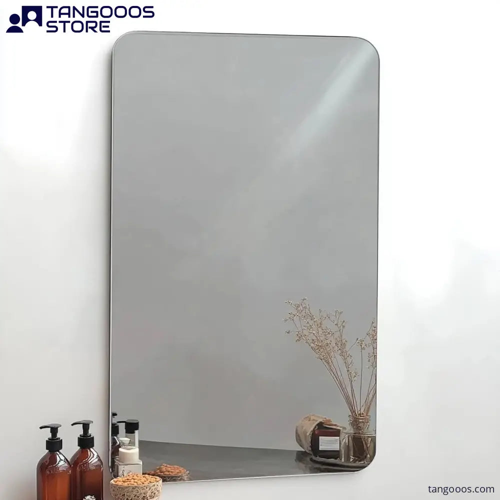 CONTOUR Frameless Rectangular Mirror with Rounded Corners – Floating Glass Vanity Mirror Vertical or Horizontal