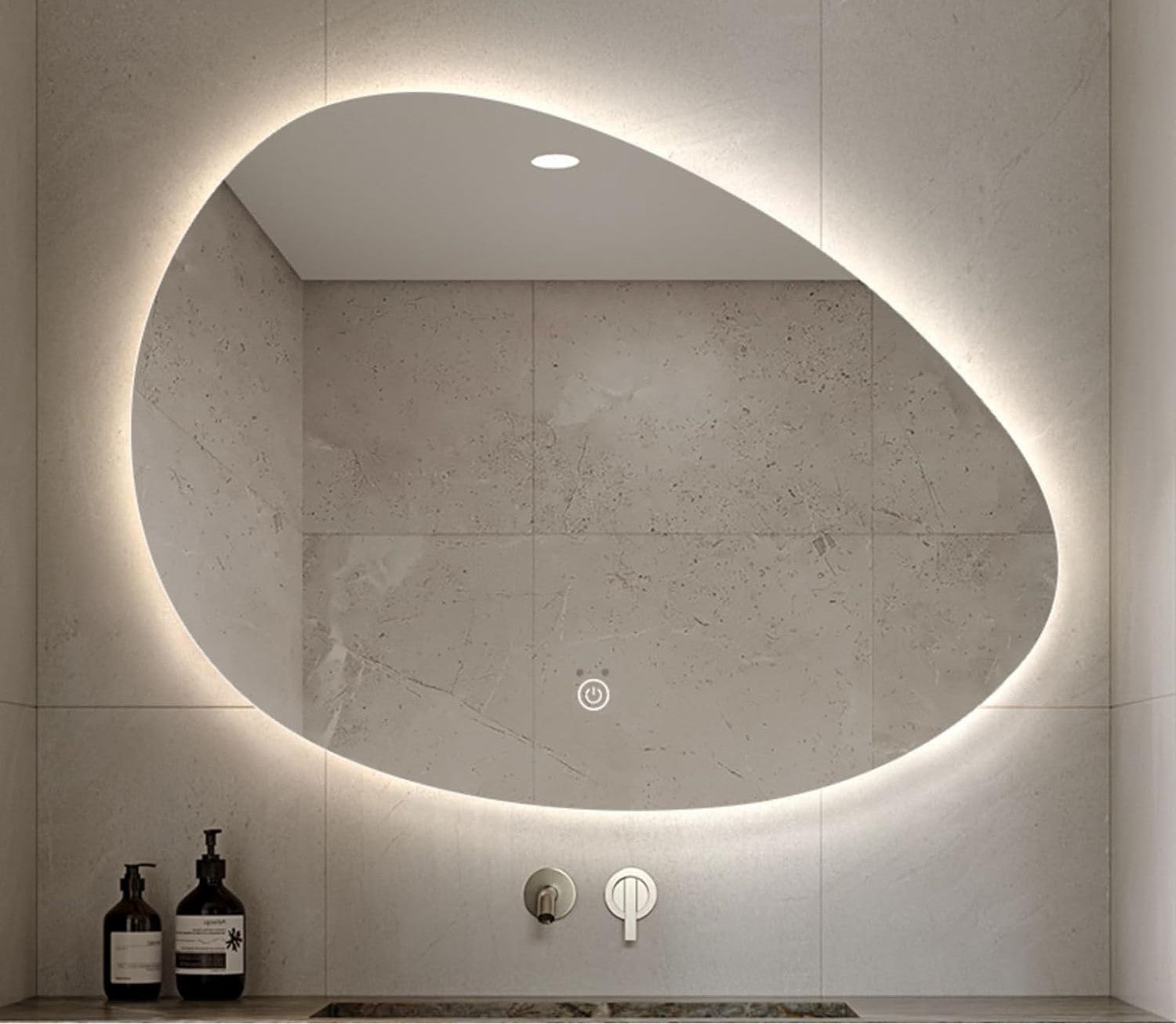 Egg Shape Mirror with Back LED Lighting with Touch Switch, White