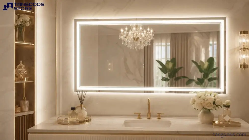 ELEGANT Rectangular LED Vanity Mirror – Frameless Mirror with Dual-Strip LED Backlighting Ambient Glow - Wall Mirror
