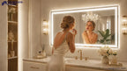 ELEGANT Rectangular LED Vanity Mirror – Frameless Mirror with Dual-Strip LED Backlighting Ambient Glow - Wall Mirror