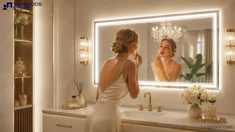 ELEGANT Rectangular LED Vanity Mirror – Frameless Mirror with Dual-Strip LED Backlighting Ambient Glow - Wall Mirror