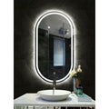PILSO French Cut LED Illuminated Bathroom Mirror – Vertical Pill-Shaped Mirror with Front Light Strip, Ambient Backlight, & Touch Switch