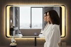 RADIANT Horizontal LED Vanity Mirror – Frameless Rectangular Mirror with Backlit & Inset Lighting, Touch Sensor Dimmer, Ambient Glow