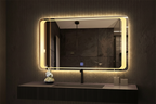 RADIANT Horizontal LED Vanity Mirror – Frameless Rectangular Mirror with Backlit & Inset Lighting, Touch Sensor Dimmer, Ambient Glow