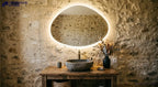LUNA Organic LED Vanity Mirror – Frameless Asymmetrical Irregular Mirror with Touch Switch - LED Backlit Halo. - Wall