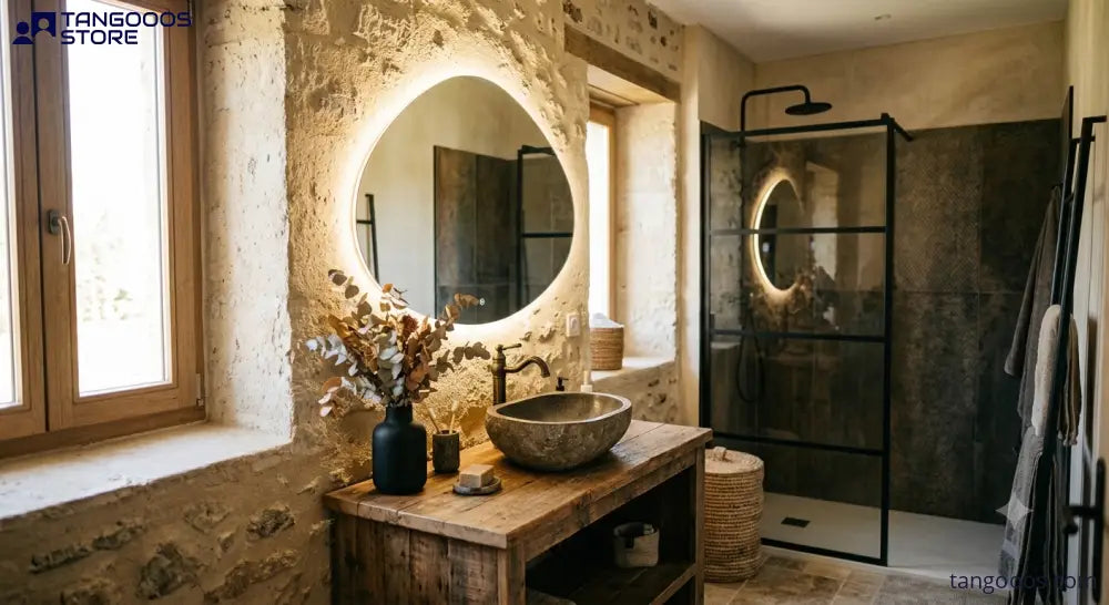 LUNA Organic LED Vanity Mirror – Frameless Asymmetrical Irregular Mirror with Touch Switch - LED Backlit Halo. - Wall