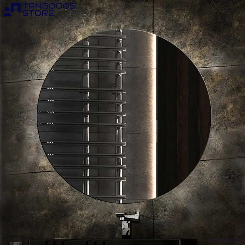 ORB Modern Round LED Backlit Bathroom Mirror – Frameless Circular Floating Mirror with Soft Ambient Lighting - Wall