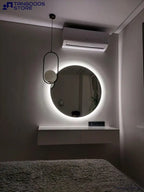 ORB Modern Round LED Backlit Bathroom Mirror – Frameless Circular Floating Mirror with Soft Ambient Lighting - Wall
